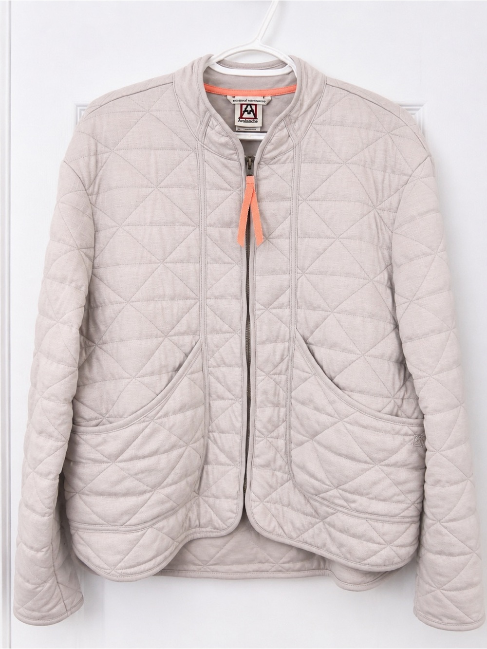 Avalanche Quilted Puffer Jacket in Beige with Coral Accent